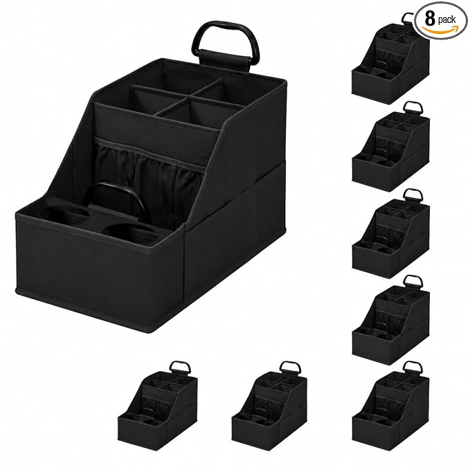 CROS 8 Pack Car Seat Organizer with Metal-Reinforced Cup Holders, 12 Storage Compartments Backseat Car Organizer, Travel Essentials for Kids Toys & Snacks, Non-Slip Seat Storage for SUV, Truck, Black