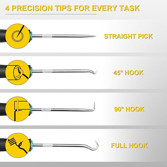 12PCS Versatile Snap Ring Pliers Set with 4PCS Pick Tool, Internal/External Retaining Ring Pliers with 4 Tip Sizes (0.038/0.047/0.070/0.090in) for Circlip Removal, Automotive & Machinery