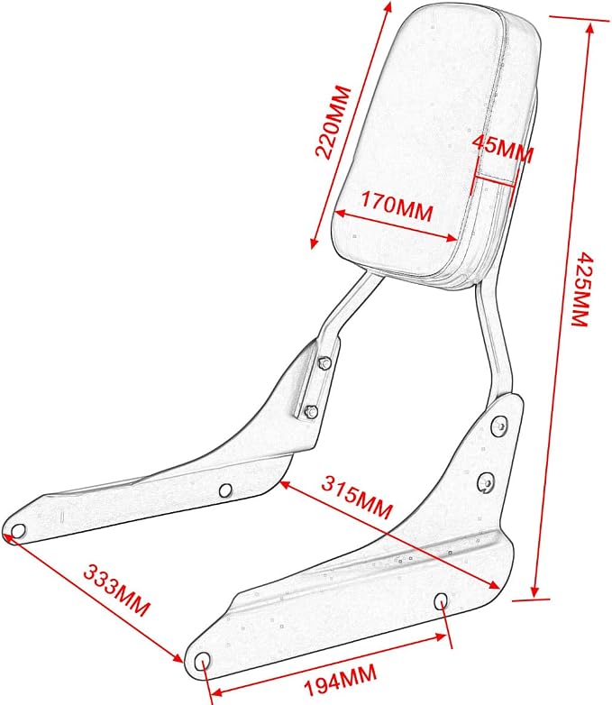 Passenger Sissy Bar Rear Backrest Pad for Honda Shadow VLX 600 VT600C VT600CD Deluxe 1998-2008, Black