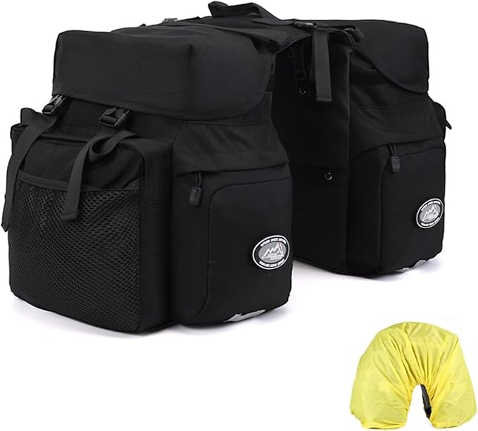 Dreamoon 50L Bike Panniers, Waterproof Bicycle Commuting Bag with Rain Cover, Rear Seat Bag for Rack Width Under 6.3 Inches, Reflective Trim for Safety, Cycling Organizer (Black)