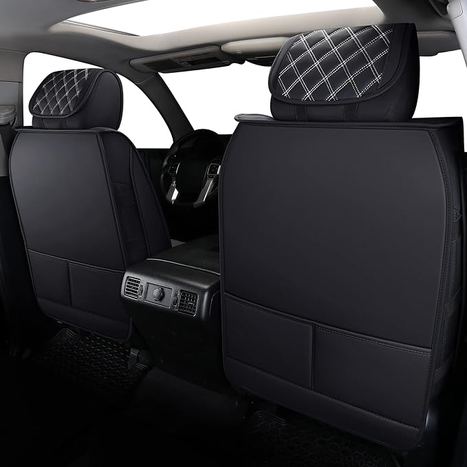 YIERTAI Seat Covers for Toyota Tundra Truck Custom Fit 2008-2023 2024 2025 2026 Crewmax Double Cab Crew Cab Waterproof Leather Airbag Compatible(2 PCS Front only/Black-White)