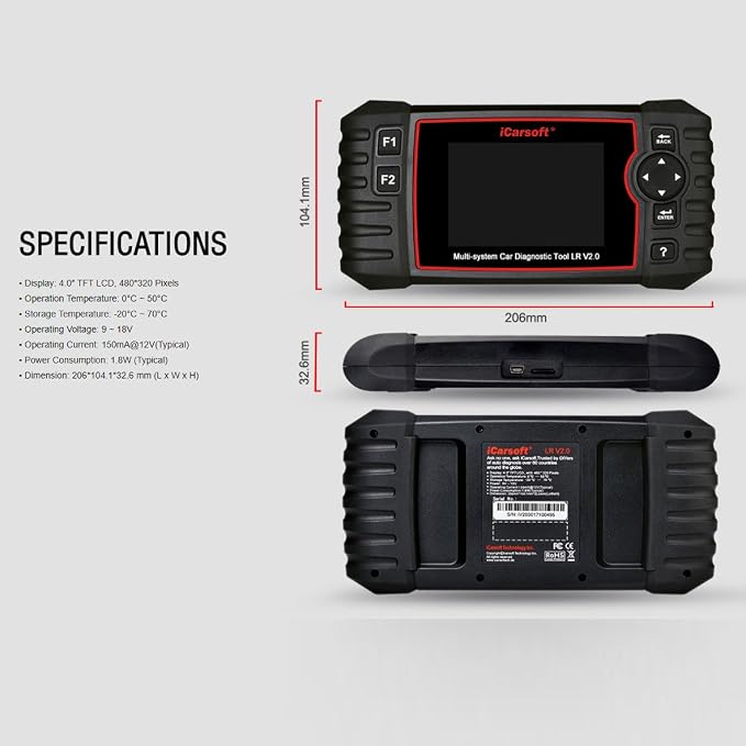iCarsoft Professional Multi-System Auto Diagnostic Tool LR V2.0 Compatible for Landrover/Jaguar ABS SRS Oil Reset Update for LR II