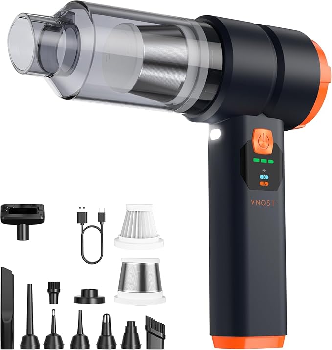 Portable Cordless Car Vacuum,4-in-1 Handheld Cordless Vacuum with 30000Pa Suction,130000 RPM,6800mAh Battery,10 Nozzles,Rubber Paint Material for Car,Home,Birthday Gifts for Men Dad Husband(Coal Black