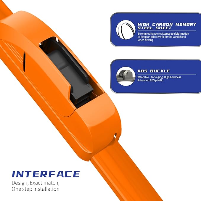 OEM QUALITY 26" + 22" Premium All-Seasons Durable Stable And Quiet Orange Windshield Wiper Blades (Set of 2)