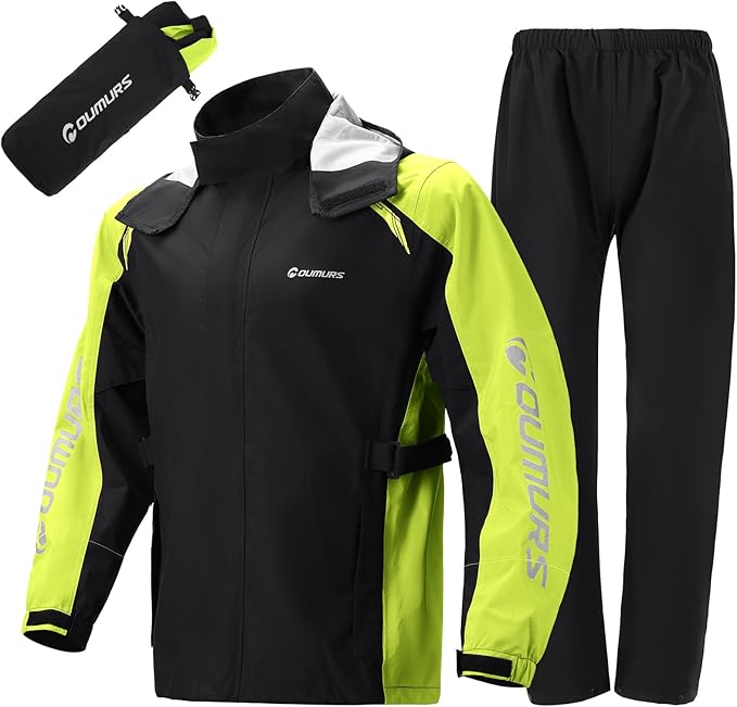 Oumurs Motorcycle Rain Suit For Men & Women Waterproof Motorcycle Rain Gear Fishing Riding Golf Working Bike Hunting Camping Rain Coat, Lightweight Nylon Reflective Rain Jacket Rain Pants