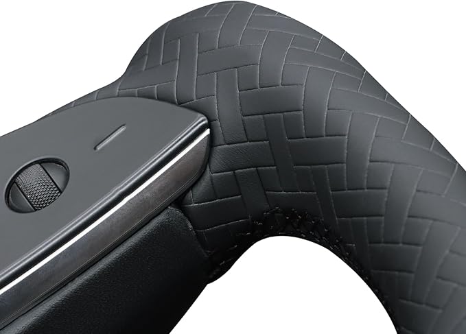 MEWANT Hand Stitch Black Solid Woven Embossed Faux Leather Steering Wheel Cover for Tesla Yoke Model S 2021-2023 Model X