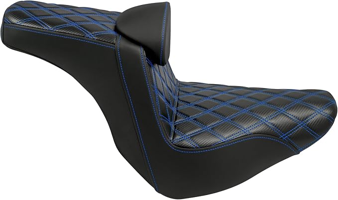 One-Piece Driver Passenger Seat Motorcycle 2-Up Seat With Driver Backrest Cushion Pad Fit for Harley Softail Sport Glide FLSB Low Rider FXLR FXLRS FXLRST 2018-later (Blue Stitching)