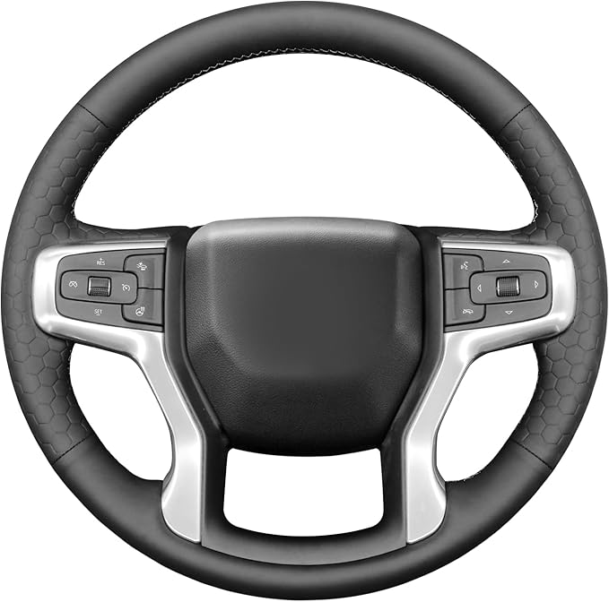 MEWANT DIY Black Solid Embossed Artificial Leather Steering Wheel Cover for Chevy Silverado 1500 Blazer Suburban Tahoe