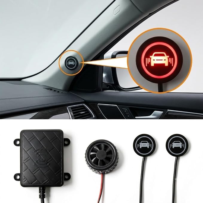 24ghz Microwave Radar Blind Spot Detection System Kit Compatible with 12V Universal Cars, SUVs; Monitors Rear Blind Zones to Deliver LED Buzzer Alerts for Lane Change Assist Kit