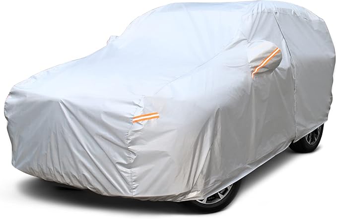 SEAZEN Car Cover 6 Layers, Waterproof SUV Car Cover with Zipper Door, Snowproof/UV Protection/Windproof, Universal Car Covers Breathable Fabric with Cotton (Length Up to 175")