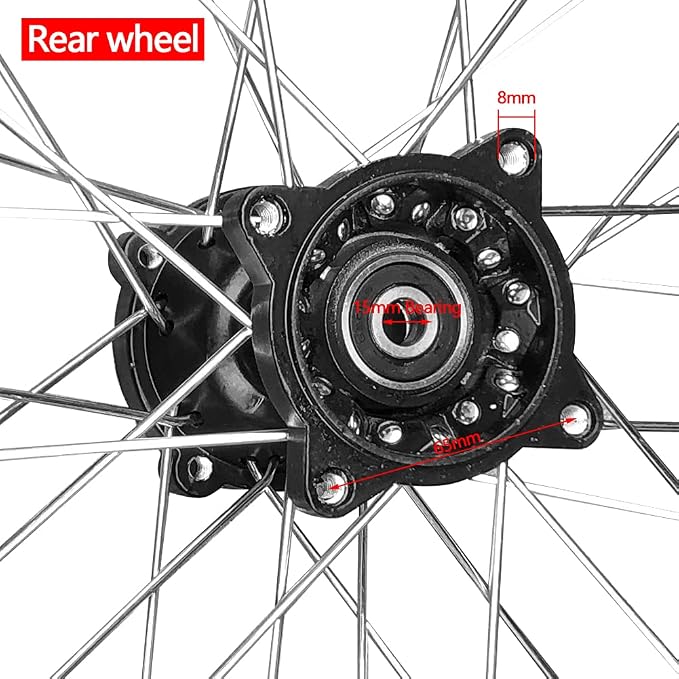 90/100 14" Rear Wheel Tire and Rim Inner Tube with 15mm Bearing Assembly Fit For 110-125cc Dirt Pit Bikes, (3.5-14) 1.85x14, Black (15MM)