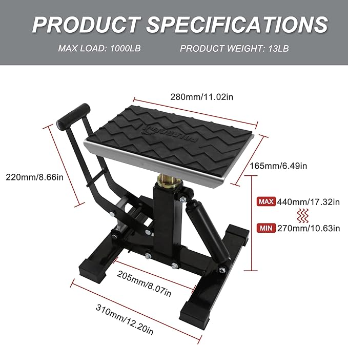 POLARBEAR Dirt Bike Stand Hydraulic Jack Vertical Lift CNC, for Dirt Bike/ATV/ADV/Rally Maintenance, Motorcycle Dirtbike Engine Stand with 1200Lbs Capacity(Silver)
