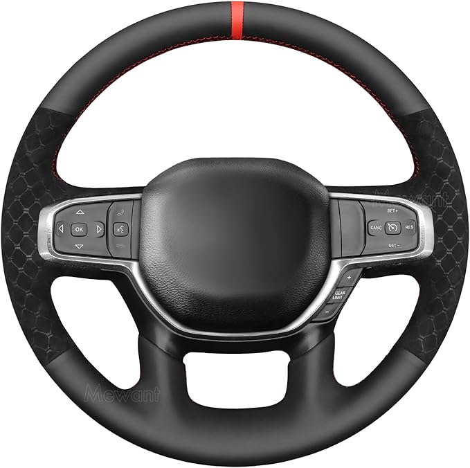 MEWANT Hand-Stitched Steering Wheel Cover Wrap for Dodge Ram 1500 2019-2023 Steering Wheel Accessories for Dodge Ram(Backsides Without Buttons)