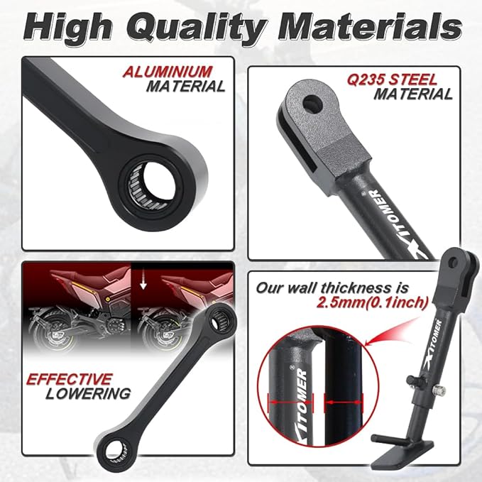 Xitomer Adjustable Kickstand & Lowering Link Fit for MT09/MT09SP/TRACER 9 GT 2021-2024, Fit for XSR 900 2022-2024 Motorcycle Side Stand & Lowering Kit