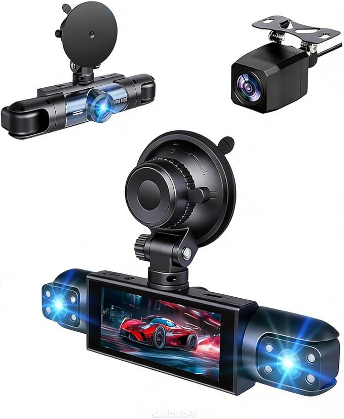 Dash Cam Front and Rear Inside,4 Channel,IR Night Vision for Driver(Grey) | Loop Recording,3.16 Inch IPS Screen,Parking Mode,360° Dash Cam