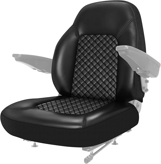 Industrial Vehicle Seat Cover for Skid Steer, Heavy Duty Leather Seat Cover, Compatible with John Deere, Caterpillar, Kubota, Bobcat, New Holland, Black
