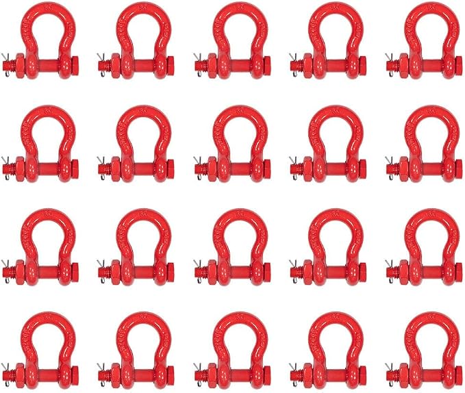Mytee Products 20Pcs 3/8" Anchor Shackle Forged Carbon Steel w/Safety Screw Pin Load Limit 2,000 lbs Double Rust Protection Heavy Duty D Ring Bolt Type Shackle for Towing, Rigging, Vehicle Recovery
