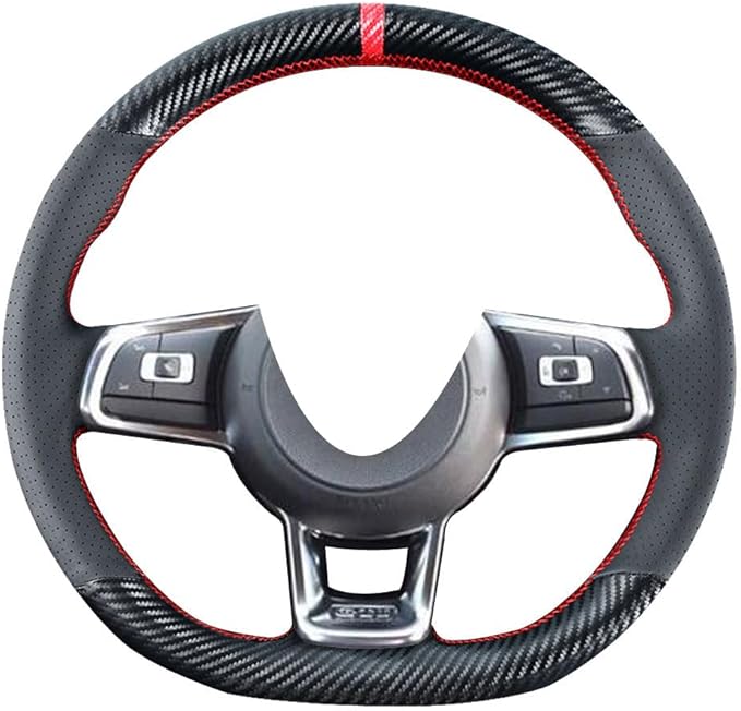 DIY Stitching Carbon Fiber Steering Wheel Cover for Volkswagen VW Golf GTI 7 MK7 Golf R Jetta 2.0T GLI 2015 2016 2017 2018 2019 2020 2021 Black 15 inches Leather Interior Accessories