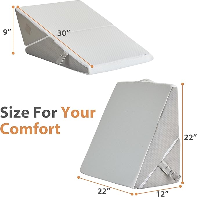 BIEEZZK Wedge Pillow, Adjustable Back Pillow for Sleeping, 9&12“ Bed Wedge Pillow Set for After Surgery, Triangle Memory Foam Pillow Wedges for Headboard, Acid Reflux, Snoring, GERD, White/Grey