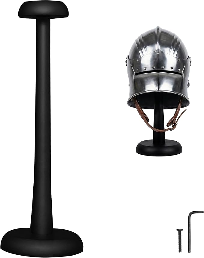 Mythorjan Wooden Helmet Stand Display Décor Stand For Spartan, Templar, Motorcycle, Caps, Hat Decorative Desktop Hanger Rack LARP Helmet Stand, 14.5 Inch - Natural