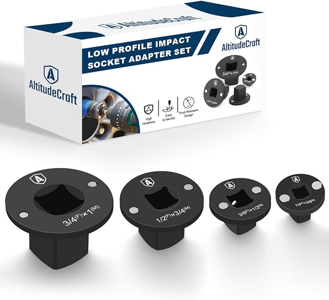 Combo – Thread Checker with SUS304 Bolts & 6061 Aluminum Base + 2025 Low Profile Impact Socket Adapter Set, 4PC Cr-Mo Steel Drive Ratchet Converters for Tight Spaces