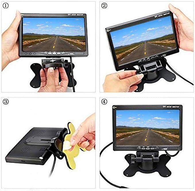 Camecho Vehicle Backup Camera 7 Inch 4 Split Monitor+ 4 Cameras with Front View, Rear View 18 IR Night Vision Waterproof Auto Camera with 2x33 ft and 2x65ft Cables for Trucks, RV, Trailer, Bus