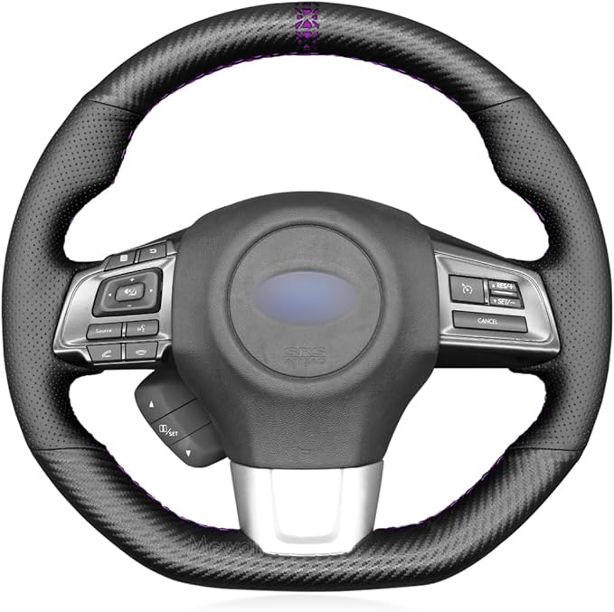 MEWANT Matte Carbon Fiber&Genuine Leather Steering Wheel Cover for Subaru WRX 2015-2021 / WRX STI 2015-2021 Steering Wheel Cover Accessories