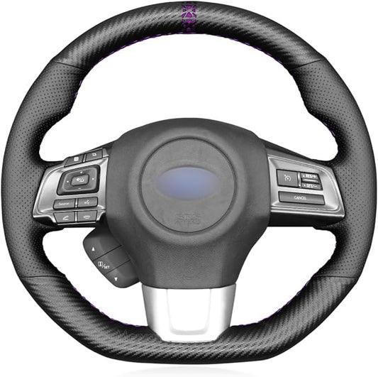 MEWANT Matte Carbon Fiber&Genuine Leather Steering Wheel Cover for Subaru WRX 2015-2021 / WRX STI 2015-2021 Steering Wheel Cover Accessories