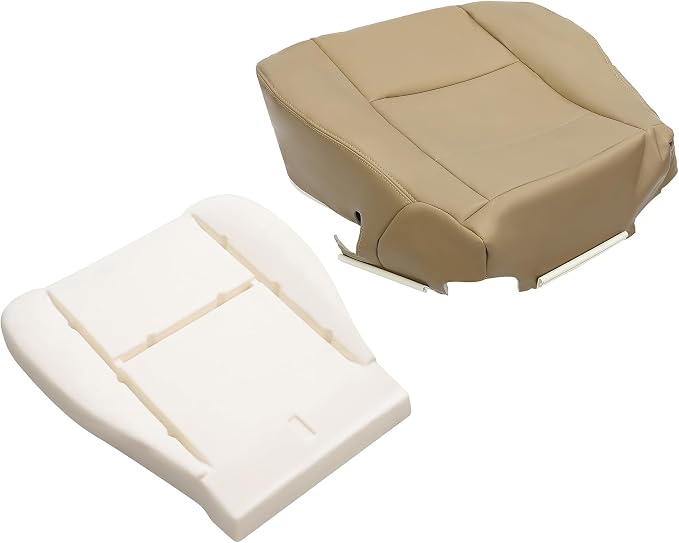 ALMULOO Seat Foam & Seat Bottom Cover Compatible with 2001-2004 Toyota Tundra Driver Side Replacement Seat Foam Cushion Seat Cover White & Tan (2 Packages)