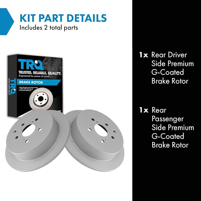 TRQ Rear Brake Rotor Set G Coated Solid Compatible with 2010-2015 Lexus RX350 RX450h 2014-2019 Toyota Highlander 2011-2020 Sienna