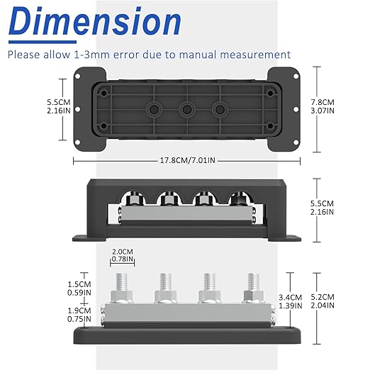 600A Bus Bar 12V Power Distribution Block with 3/8" (M10) 4-Posts Heavy Duty Terminals Block with Cover for Automotive, Marine, Battery System (Black)