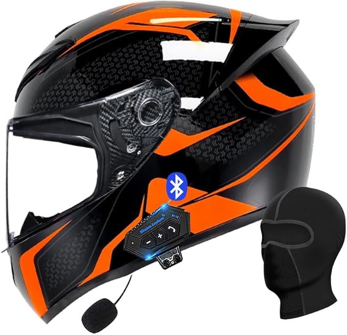 Motorcycle Bluetooth Full Face Helmet, Integrated Bluetooth Helmet, DOT/ECE Approved Full Face Flip Up Helmet, Multiple Vents Motorbike Helmet with Microphone for Adults 55-64CM