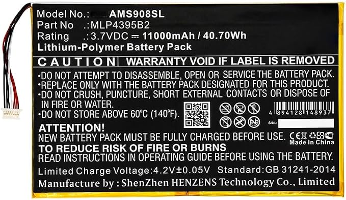 3.7V High-Performance Replacement Battery for Autel MaxiSys MS908 Pro MS908S MaxiSys MY908 MaxiSys MS908 MaxiSys MS908P MaxiSys Pro MaxiSys MS908P Pro MLP4795117-2P MLP4395B2/11000mAh
