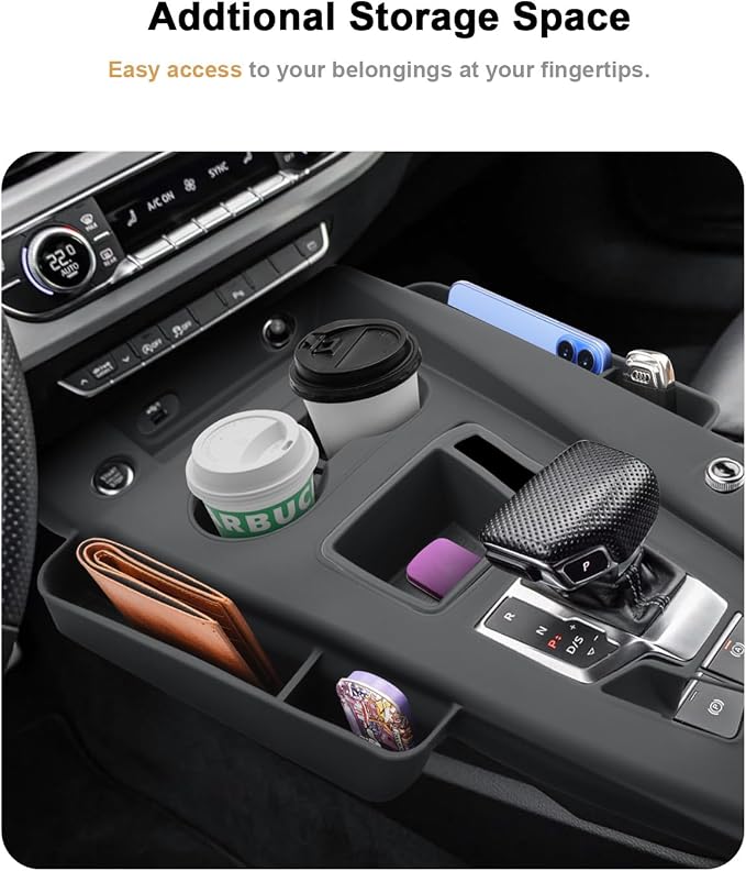 ECOZEN Center Console Organizer Tray For 2020-2024 Audi A5 & 2020-2025 Audi A4/S4 - Silicone Cover Center Console Anti Scratch Protective Pad Storage Tray For 2020-2024 A4/S4/A5 Interior Accessories