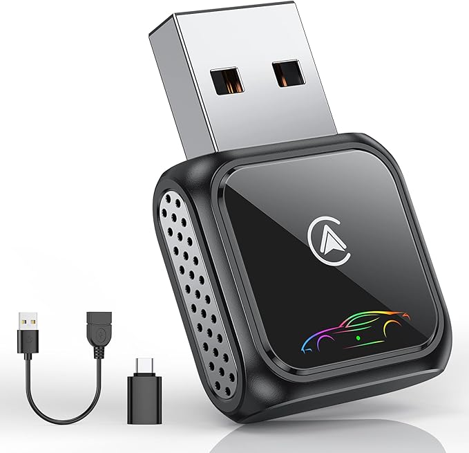 Super Mini Wireless CarPlay Adapter (Latest Upgraded) - Bluetooth Car Play Dongle, Zero Latency, Stable Connection, Compatible with iOS & Android, 2017+ Models, USB/Type-C