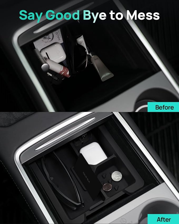 HALOBLK Center Console Organizer Tray, Two-Tier Removable Design Compatible with Tesla Model 3 (2021-2023) Model Y (2021-2024)