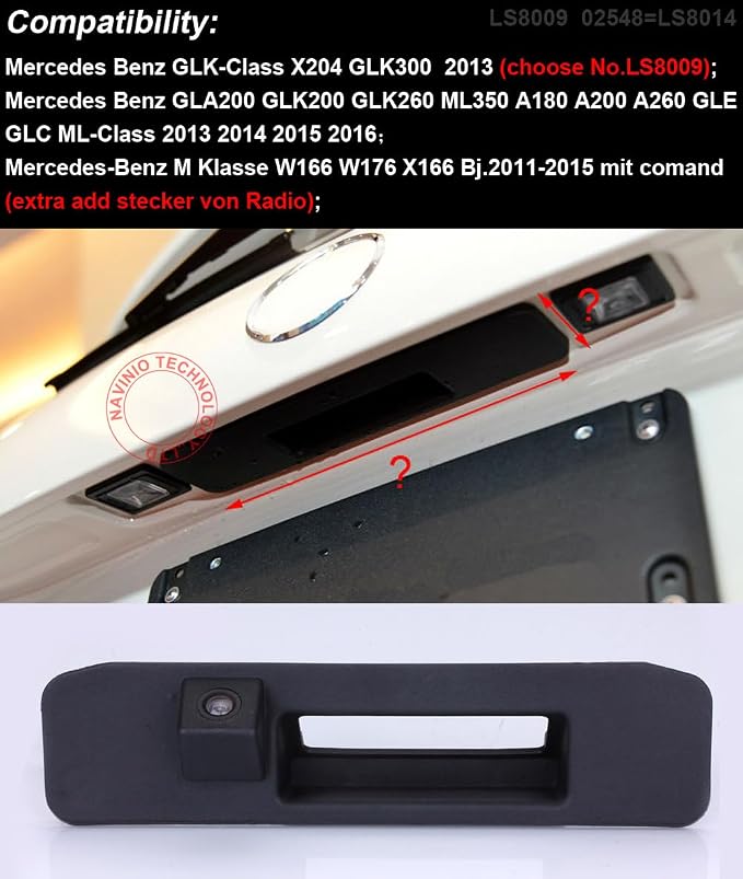 Car Reversing System Parking Assistance-Waterproof Trunk Handle Reversing Camera, for Mercedes Benz A C GL GLA GLC ML M V Class Vito Kasten Tourer W447 W448 V250 W166 X156 GLA200 S205 A180 C117 W176