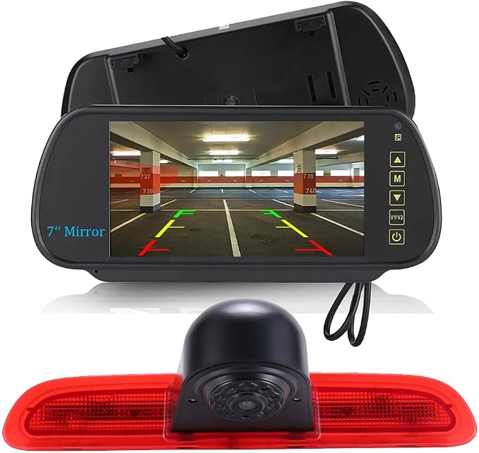 HD Brake Light Roof Rear View Reversing Camera Parking Aids with Angle Adjustable Compatible with Toyota Commuter Hiace H200 MK5 Van LWB TRH KDH Tailgate Transporter (Camera+7'' Rearview Mirror)