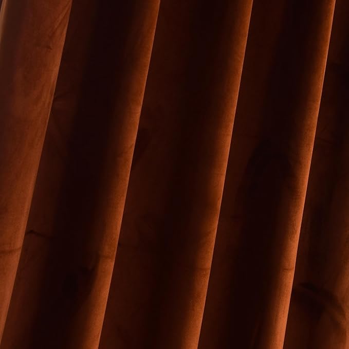 Roslynwood Luxury Soft Rust Velvet Curtains 63 inches Long Back Tab Thermal Insulated Blackout Window Drapes for Living Room/Bedroom/Dining Room, W52 x L63, 2 Panels