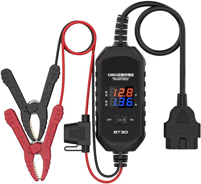 OBD2 Car Memory Saver Cable, with 3A Fuse & 2 Alligator Clips OBD II Vehicle ECU Emergency Power Supply Cable, Over-Current, Over-Voltage, Polarity Reverse Protection