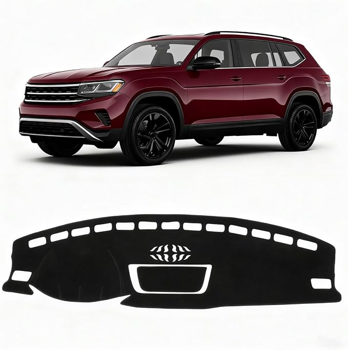 KUST Black Dash Cover for VW Atlas/Atlas Cross Sport 2018-2023 Dashboard Cover Polyester Non-Slip Center Console Dash Cover Interior Accessories for Atlas/Atlas Cross Sport Custom Fit Dash Mat