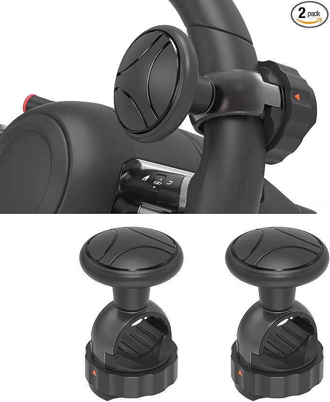 Tool Free Steering Wheel Knob, Suicide Knob for 3.45-4.9" Steering Wheel with Metal Bearing, Steering Wheel Knob Spinner for Cars, Trucks, Mowers, Boats, No Screws or Tools Needed (2Pack, Black)