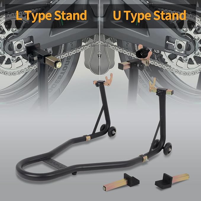 Universal Motorcycle Stand Paddock Rear Lift Combo Bike Wheel Fork Stands Motorcycles Swingarm Spool Adjustable Dismantable 360° Compatible Most for Yamaha Honda Kawasaki Suzuki Black