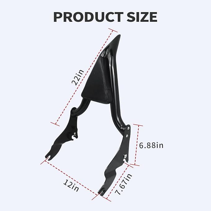 Detachable Sissy Bar Passenger Backrest 22" Inch Rear Pad for 2009-2024 Harley Touring Road King Ultra CVO Limited Street Glide Road Glide Electra Glide，Black