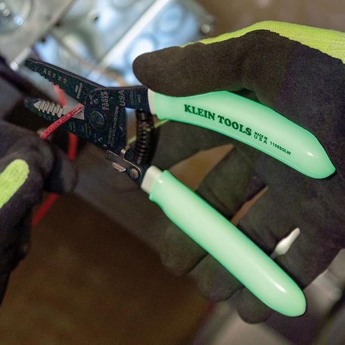 Klein Tools 8-Inch Long Nose Pliers and Wire Stripper/Cutter Bundle with Glow-in-the-Dark Grips