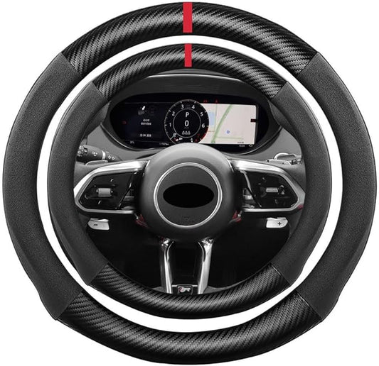 Suede Carbon Fiber Steering Wheel Cover, Compatible with E-PACE F-PACE F-Type XE XF XJ I-PACE 15 inch Soft SuedeTouch Leather Sport Non-Slip Automotive Interior Accessories