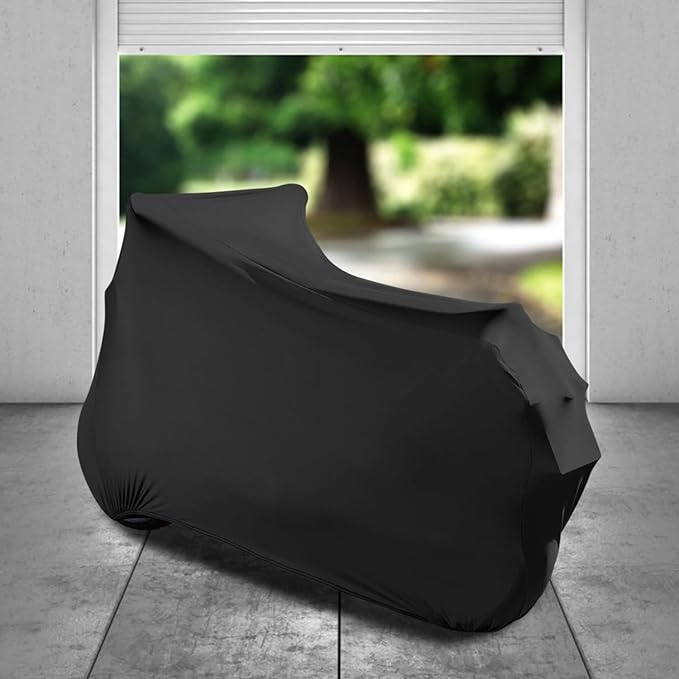 DZG Motorcycle Cover Indoor Stretch Soft Motorbike Cover Multiple Protection Dustproof Windproof Motor Cover with Storage Bag, 96 inch