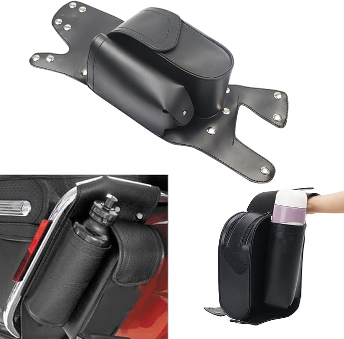 Motorcycle PU Leather Right Saddlebag Guard Bag with Water Bottle Holder For Harley Touring Road King Glide Electra Street Glide