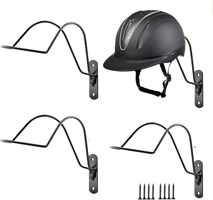 HDEYGIOU 4Pcs Helmet Rack,Wall Mounted Helmet Holder Metal Equestrian Helmet Rack with Screws for Equestrian Motorcycle Baseball Rugby Helmet