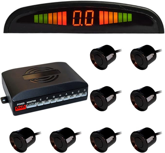 Riloer Car Front and Rear Security Reversing Radar Kit, LED Display Buzzer Alarm 8 Sensor Front and Rear Parking Sensor Prompt for Cars (Black)